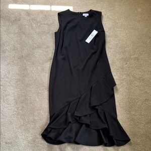 Calvin Klein Black and White Asymmetrical Ruffled Sheath Dress